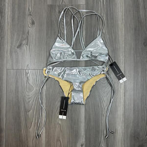 Dolce‎ Vita Silver Strappy Bikini with Mesh Insert
